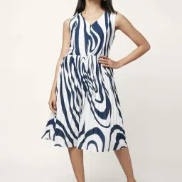 Annabelle by Pantaloons White & Blue Printed A-Line Dress image 1