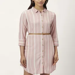 Honey by Pantaloons Dusty Pink Striped Shirt Dress image 1