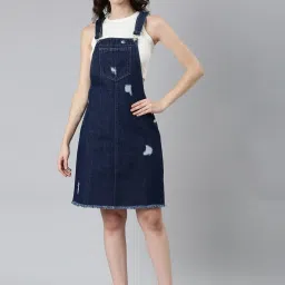 showoffff SHOWOFF Dark Blue Denim Above Knee Dungaree image 1
