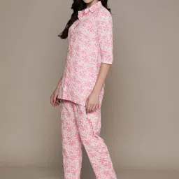 Anubhutee Pink Cotton Floral Print Shirt With Pyjamas image 1
