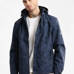 showoffff Showoff Navy Blue Slim Fit Printed Hooded Jacket image 1