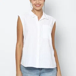 American Eagle Outfitters White Cotton Chequered Shirt image 1