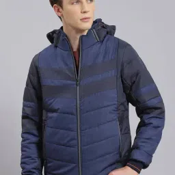 Monte Carlo Blue Regular Fit Colour Block Quilted Jacket image 3