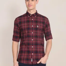 U.S. Polo Assn. Maroon Cotton Regular Fit Checks Shirt image 1
