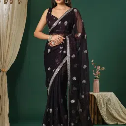 Saree Mall Purple Embroidered Sarees With Unstitched Blouse-picture-25