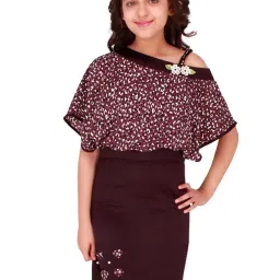 Cutecumber Kids Maroon & Black Floral Print Dress image 1