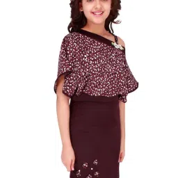 Cutecumber Kids Maroon & Black Floral Print Dress image 3