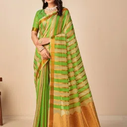 Saree Mall Green & Brown Woven Saree With Unstitched Blouse image 1