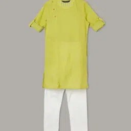 Melange by Lifestyle Kids Green & White Cotton Embroidered Full Sleeves Kurta Set-picture-27