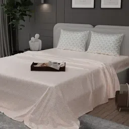 Stoa Paris Elegance Peach Polyester 300 TC Sateen Super King Size Bed Sheet With 2 Pillow Covers-picture-13