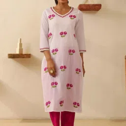 House of Chikankari White Chikankari Cotton Woven Long Kurta image 1