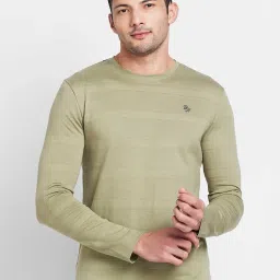 Being Human Olive Regular Fit Self Design Crew T-Shirt image 1