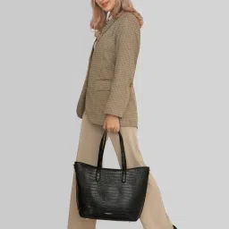 Accessorize London Black Textured Medium Tote Handbag image 1