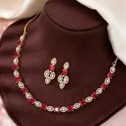 Peora RedGold Plated Necklace and Drop Earrings Set for Women-picture-39