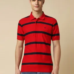 Allen Solly Red Cotton Regular Fit Striped Polo T-Shirt image 1