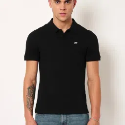 Lee Black Cotton Slim Fit Polo T-Shirt-image-36