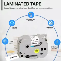 Pacific International Strong Adhesive Label Tape Cassette 24 mm Laminated Black on White for TZE 251 image 4