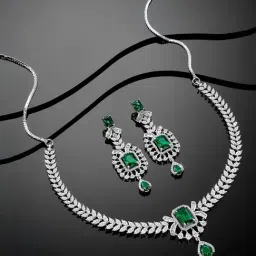 Peora Green Silver Plated Necklace and Dangle Earring Set for Women-picture-36