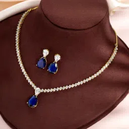 Peora Blue Gold Plated Necklace and Drop Earrings Set for Women-picture-31