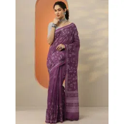 Libas Purple Printed Saree With Unstitched Blouse-image-51
