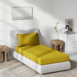 DDecor Solid Gold 180 TC Cotton Single Bedsheet with 1 Pillow Cover-picture-48
