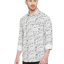 Basics White Cotton Slim Fit Printed Shirt image 3