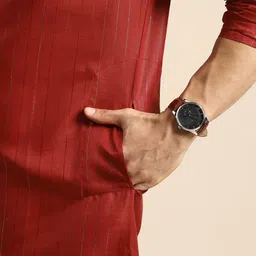 Anouk Men Red & Gold-Coloured Striped Straight Kurta image 2