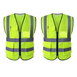 Uniformer V-Neck Shape Premium Safety Jacket Yellow Polyester Unisex Regular Fit for Construction & Road Safety Use, (Pack of 2 Pcs)-image-18
