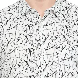 Basics White Cotton Slim Fit Printed Shirt image 4