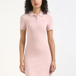 TOMMY HILFIGER Foggy Pink Cotton Polo Collered T-Shirt Dress-picture-48
