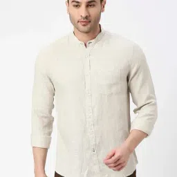 Dragon Hill Beige Slim Fit Linen Shirt-image-19