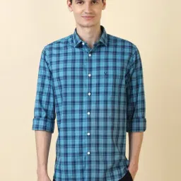 Allen Solly Blue Cotton Slim Fit Checks Shirt-picture-36