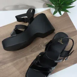 Carlton London Women's Black Ankle Strap Wedges-image-32