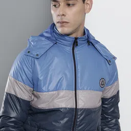The Indian Garage Co Men Blue & Grey Colourblocked Padded Jacket-picture-23