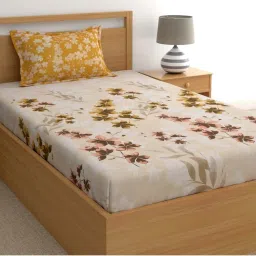 Home Ecstasy Yellow & Beige Cotton 140 TC Bed Sheet Set image 1