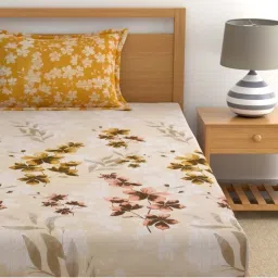 Home Ecstasy Yellow & Beige Cotton 140 TC Bed Sheet Set image 3