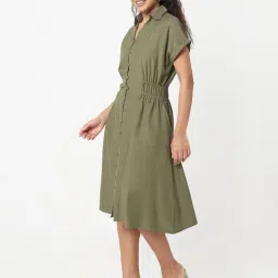 R&B Olive Viscose A-Line Dress image 3