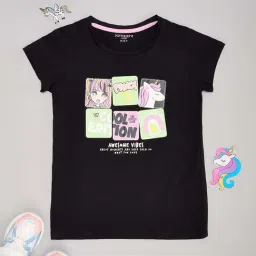 Pantaloons Junior Girls Black Iris Cotton Character Based T-Shirts-picture-41