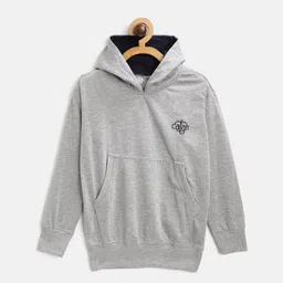 CHIMPRALA Unisex Kids Grey Melange Solid Cotton Antimicrobial Hooded Sweatshirt image 1