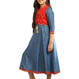 Aurelia Kids Blue Printed Dress with attached Jacket image 3