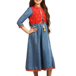 Aurelia Kids Blue Printed Dress with attached Jacket image 4