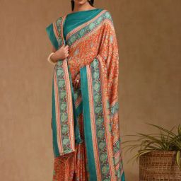 Soch Orange Pashmina Floral Saree With Stitched Blouse-picture-15