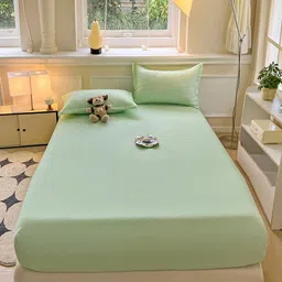 JC HOME Green 140 TC Fitted King Bedsheet with 2 Pillow Covers-1.80 m x 2 m-picture-13