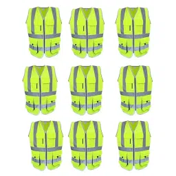 Rahul Professionals 360° High Visibility Polyester Green Night Cycling Reflector Manager Safety Jacket with Pocket Free Size (Pack of 9)-picture-13
