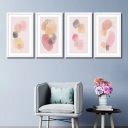 999Store Set Of 4 Pink & Grey Abstract Canvas Framed Wall Art-picture-40
