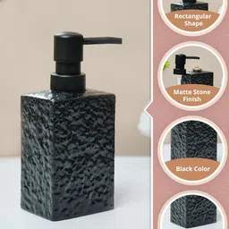 MARKET99 Black Textured Matte Contemporary Rough Stone Soap Dispenser image 2
