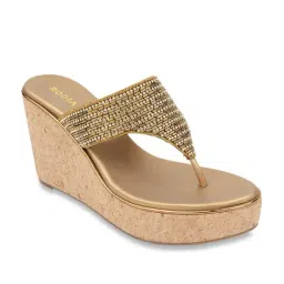 Rocia by Regal Women's Golden Thong Wedges-picture-31