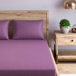 Trance Home Linen Violet Checked Pure Cotton 300 TC Queen Bedsheet Set-1.91 m x 1.52 m image 5