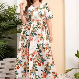DressBerry Curve Floral Print Maxi Midi Dress-image-22