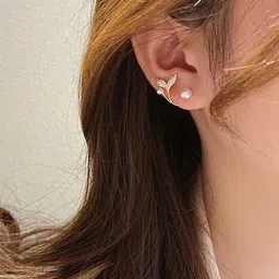 PolluxCraft Gold-Plated Pearls Beaded Contemporary Korean Studs image 5